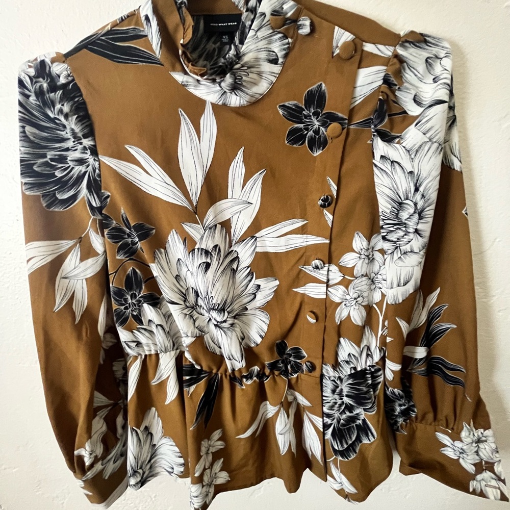 Who What Wear Brown Floral Blouse